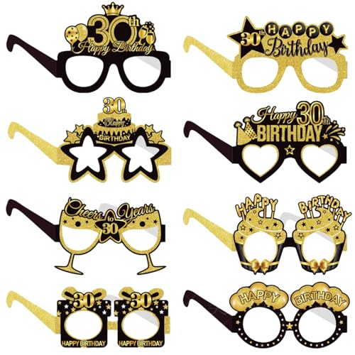 COLANANA Geburtstag Party Brille Dekoration,8 Stück Lustige Papier 30th Geburtstag Brille Deko,30th Geburtstag Party Dekorationen,Geburtstag Photo Booth Requisiten Zubehör für Frauen Männer von COLANANA