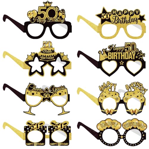 COLANANA Geburtstag Party Brille Dekoration,8 Stück Lustige Papier 50th Geburtstag Brille Deko,50th Geburtstag Party Dekorationen,Geburtstag Photo Booth Requisiten Zubehör für Frauen Männer von COLANANA