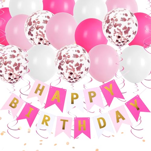 COLANANA "Happy Birthday"-Banner, Ballon-Dekoration, rosafarbenes Dekorationsset, inklusive Banner, Happy Birthday-Ballons für Geburtstagsparty-Dekorationen COLANANA "Happy Birthday"-Banner, Ballon-Dekoration, rosafarbenes Dekorationsset, inklusive Banner, Happy Birthday-Ballons für Geburtstagsparty-Dekorationen von COLANANA