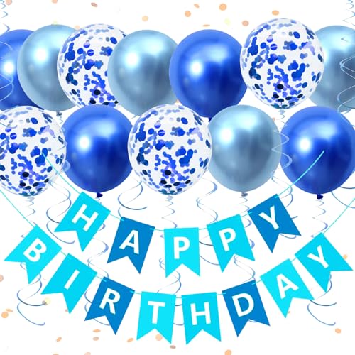 COLANANA Happy Birthday Banner Ballon Party Dekorationen, blaues Dekorationsset inklusive Banner, Happy Birthday Ballons für Geburtstagsparty-Dekorationen COLANANA Happy Birthday Banner Ballon Party Dekorationen, blaues Dekorationsset inklusive Banner, Happy Birthday Ballons für Geburtstagsparty-Dekorationen von COLANANA