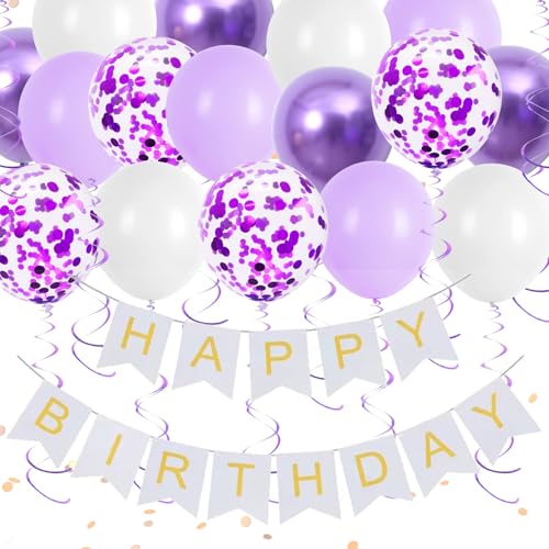COLANANA Happy Birthday Banner Ballon Party Dekorationen, lila Dekorationsset enthält Banner, Happy Birthday Ballons für Geburtstagsparty-Dekorationen COLANANA Happy Birthday Banner Ballon Party Dekorationen, lila Dekorationsset enthält Banner, Happy Birthday Ballons für Geburtstagsparty-Dekorationen von COLANANA