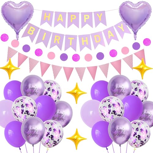 COLANANA Happy Birthday Banner Ballon Party Dekorationen, lila Themen-Dekorationsset enthält Banner, Kreis Punkt Papiergirlande, Wimpel, Stern Liebe Herz Ballons für Damen und Herren COLANANA Happy Birthday Banner Ballon Party Dekorationen, lila Themen-Dekorationsset enthält Banner, Kreis Punkt Papiergirlande, Wimpel, Stern Liebe Herz Ballons für Damen und Herren von COLANANA
