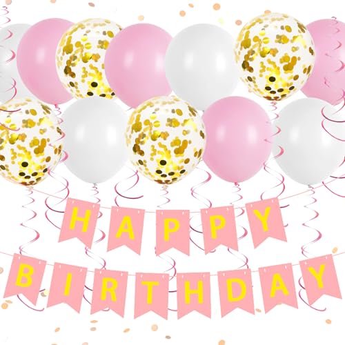 COLANANA Happy Birthday Banner Ballon Party Dekorationen, rosa Dekorationsset inklusive Banner, Happy Birthday Ballons für Geburtstagsparty-Dekorationen COLANANA Happy Birthday Banner Ballon Party Dekorationen, rosa Dekorationsset inklusive Banner, Happy Birthday Ballons für Geburtstagsparty-Dekorationen von COLANANA