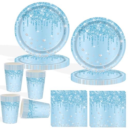 COLANANA Partyzubehör, 60 Stück, babyblau, Geburtstagsdekorationen, Partygeschirr-Set enthält Teller, Becher, Serviette für Babyparty, Geburtstag, Hochzeit, Party, Jahrestag (20 Gäste) von COLANANA