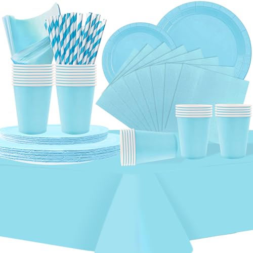 COLANANA Partyzubehör, blaue Geburtstagsdekorationen, Partygeschirr-Set enthält Teller, Becher, Servietten, Papierstrohhalme, Tischdecke für Geburtstag, Babyparty, Hochzeit, Party, Jahrestag (16 Gäste COLANANA Partyzubehör, blaue Geburtstagsdekorationen, Partygeschirr-Set enthält Teller, Becher, Servietten, Papierstrohhalme, Tischdecke für Geburtstag, Babyparty, Hochzeit, Party, Jahrestag (16 Gäste von COLANANA