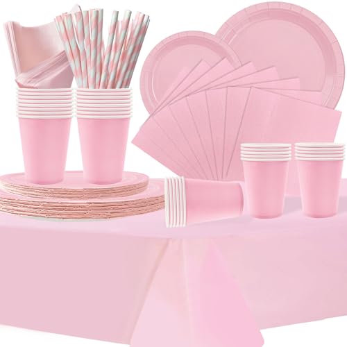 COLANANA Partyzubehör, rosa Geburtstagsdekorationen, Partygeschirr-Set enthält Teller, Becher, Servietten, Papierstrohhalme, Tischdecke für Geburtstag, Babyparty, Hochzeit, Party, Jahrestag (16 Gäste) COLANANA Partyzubehör, rosa Geburtstagsdekorationen, Partygeschirr-Set enthält Teller, Becher, Servietten, Papierstrohhalme, Tischdecke für Geburtstag, Babyparty, Hochzeit, Party, Jahrestag (16 Gäste) von COLANANA