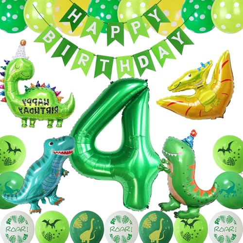 Dinosaurier-Ballon-Set "Happy Birthday", Dinosaurier-Dekoration zum 4. Geburtstag, Dinosaurier-Geburtstagsparty-Zubehör, Dekoration, Dino-Thema, Happy Birthday-Ballondekoration für Jungen und Mädchen Dinosaurier-Ballon-Set "Happy Birthday", Dinosaurier-Dekoration zum 4. Geburtstag, Dinosaurier-Geburtstagsparty-Zubehör, Dekoration, Dino-Thema, Happy Birthday-Ballondekoration für Jungen und Mädchen von COLANANA
