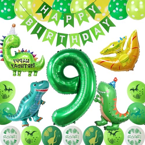 Dinosaurier-Geburtstags-Ballon-Set, Dinosaurier-Dekoration zum 9. Geburtstag, Dinosaurier-Geburtstagsparty-Zubehör, Dekoration, Dino-Thema, Happy Birthday-Ballondekoration für Jungen und Mädchen Dinosaurier-Geburtstags-Ballon-Set, Dinosaurier-Dekoration zum 9. Geburtstag, Dinosaurier-Geburtstagsparty-Zubehör, Dekoration, Dino-Thema, Happy Birthday-Ballondekoration für Jungen und Mädchen von COLANANA