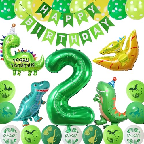 Dinosaurier-Happy Birthday-Party-Ballon-Set, Dinosaurier-Dekoration zum 2. Geburtstag, Dinosaurier-Geburtstagsparty-Zubehör, Dekoration, Dino-Thema, Happy Birthday-Ballondekoration für Jungen und Dinosaurier-Happy Birthday-Party-Ballon-Set, Dinosaurier-Dekoration zum 2. Geburtstag, Dinosaurier-Geburtstagsparty-Zubehör, Dekoration, Dino-Thema, Happy Birthday-Ballondekoration für Jungen und von COLANANA