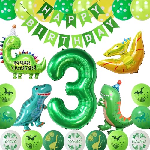 Dinosaurier-Happy Birthday-Party-Ballon-Set, Dinosaurier-Dekoration zum 3. Geburtstag, Dinosaurier-Geburtstagsparty-Zubehör, Dekoration, Dino-Thema, Happy Birthday-Ballondekoration für Jungen und Dinosaurier-Happy Birthday-Party-Ballon-Set, Dinosaurier-Dekoration zum 3. Geburtstag, Dinosaurier-Geburtstagsparty-Zubehör, Dekoration, Dino-Thema, Happy Birthday-Ballondekoration für Jungen und von COLANANA