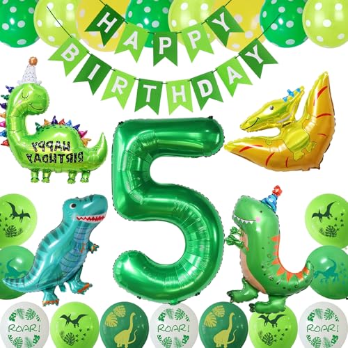 Dinosaurier-Happy Birthday-Party-Ballon-Set, Dinosaurier-Dekoration zum 5. Geburtstag, Dinosaurier-Geburtstagsparty-Zubehör, Dekoration, Dino-Thema, Happy Birthday-Ballondekoration für Jungen und Dinosaurier-Happy Birthday-Party-Ballon-Set, Dinosaurier-Dekoration zum 5. Geburtstag, Dinosaurier-Geburtstagsparty-Zubehör, Dekoration, Dino-Thema, Happy Birthday-Ballondekoration für Jungen und von COLANANA