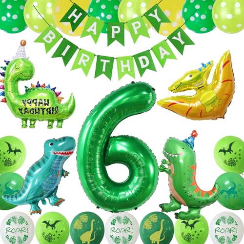 Dinosaurier-Happy Birthday-Party-Ballon-Set, Dinosaurier-Dekoration zum 6. Geburtstag, Dinosaurier-Geburtstagsparty-Zubehör, Dekoration, Dino-Thema, Happy Birthday-Ballondekoration für Jungen und Dinosaurier-Happy Birthday-Party-Ballon-Set, Dinosaurier-Dekoration zum 6. Geburtstag, Dinosaurier-Geburtstagsparty-Zubehör, Dekoration, Dino-Thema, Happy Birthday-Ballondekoration für Jungen und von COLANANA