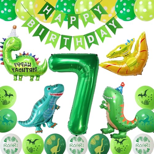 Dinosaurier-Happy Birthday-Party-Ballon-Set, Dinosaurier-Dekoration zum 7. Geburtstag, Dinosaurier-Geburtstagsparty-Zubehör, Dekoration, Dino-Thema, Happy Birthday-Ballondekoration für Jungen und Dinosaurier-Happy Birthday-Party-Ballon-Set, Dinosaurier-Dekoration zum 7. Geburtstag, Dinosaurier-Geburtstagsparty-Zubehör, Dekoration, Dino-Thema, Happy Birthday-Ballondekoration für Jungen und von COLANANA
