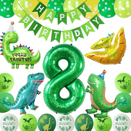 Dinosaurier-Happy Birthday-Party-Ballon-Set, Dinosaurier-Dekoration zum 8. Geburtstag, Dinosaurier-Geburtstagsparty-Zubehör, Dekoration, Dino-Thema, Happy Birthday-Ballondekoration für Jungen und Dinosaurier-Happy Birthday-Party-Ballon-Set, Dinosaurier-Dekoration zum 8. Geburtstag, Dinosaurier-Geburtstagsparty-Zubehör, Dekoration, Dino-Thema, Happy Birthday-Ballondekoration für Jungen und von COLANANA