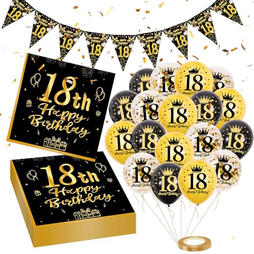 Servietten 18. geburtstag,18th Luftballons Dekos mit Geburtstags Wimpel,20 Stück 18th Happy Birthday Servietten für Männer Frauen Party Dekos Servietten 18. geburtstag,18th Luftballons Dekos mit Geburtstags Wimpel,20 Stück 18th Happy Birthday Servietten für Männer Frauen Party Dekos von COLANANA