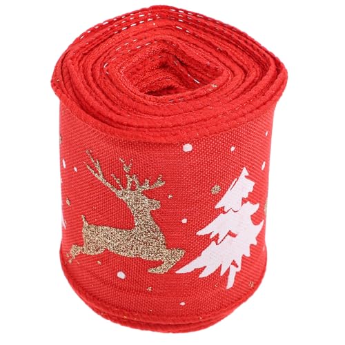 COLLBATH 1 Rolle verpackung Band Stoff Weihnachtsbaumband Dekoration Streifen Fröhlich Winterbänder Festival-Packgurt Geschenkband zum Verpacken der Party Packband Polyester rot von COLLBATH