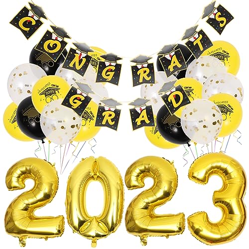 COLLBATH 1 Satz Ballons der Abschlusssaison schwarz-goldenes Ballongirlanden-Set goldene Verzierungen Abschlussball Dekoration Party Dekoration Abschluss luftballons 2023 Folienballons von COLLBATH