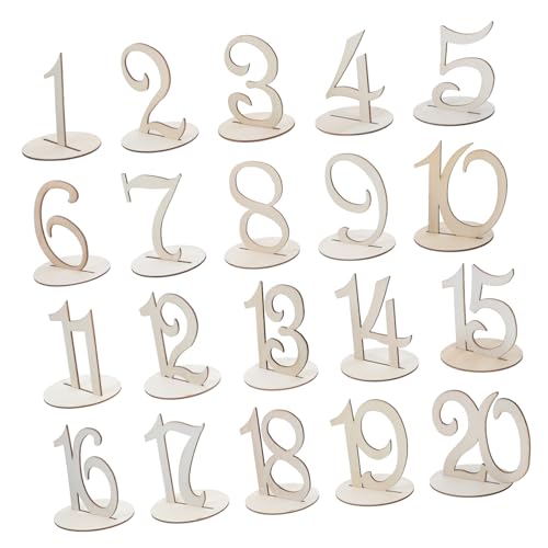 COLLBATH 1 Satz Holzschild digitaler Sitz Bankett Tischnummernschilder Gruß 1-20 Tischnummer Tischnummern Hochzeit Zahlenzeichen Zahlenschild aus Holz Tischnummern für Bar hölzern Beige von COLLBATH