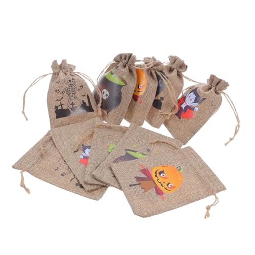 COLLBATH 10 Stück Teiliges Halloween Sackleinen Süßigkeitentüten mit Kordelzug Kleine Wiederverwendbare Geschenkbeutel mit Festlichem Halloween Motiv für Party Naschereien Kekse und COLLBATH 10 Stück Teiliges Halloween Sackleinen Süßigkeitentüten mit Kordelzug Kleine Wiederverwendbare Geschenkbeutel mit Festlichem Halloween Motiv für Party Naschereien Kekse und von COLLBATH