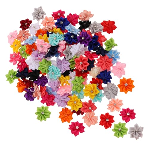 COLLBATH 100 Stück Teiliges DIY Stoffblumen Polyester Handgenäht Kleine Blüten mit Strass Bunte Dekorative Blumen für Bekleidung Schmuckherstellung Leichtes Zubehör für von COLLBATH