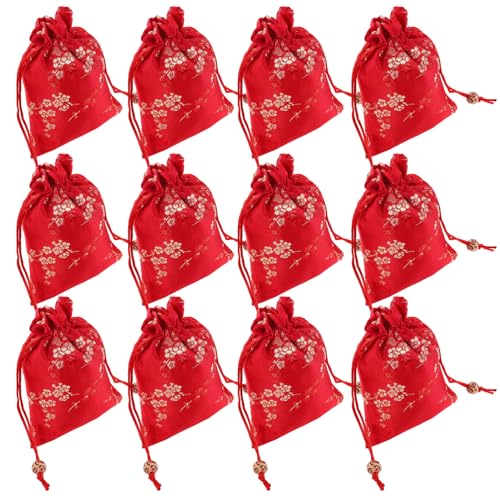 COLLBATH 12 Stück Teiliges Besticktes Schmuckbeutel- Weiche Seidenbeutel mit Kordelzug Elegante Aufbewahrung für Halsketten Münzen Süßigkeiten für Hochzeit Geburtstag Weihnachten Party von COLLBATH