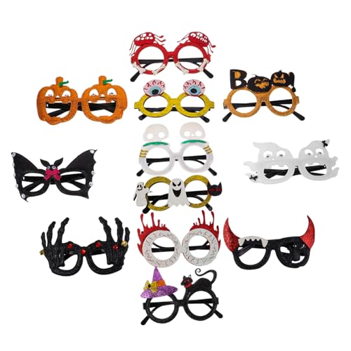 COLLBATH 12 Stück Teiliges Halloween Partybrillen Glitzernden Kunststoffrahmen Verstellbare Lustige Kostümbrillen für Erwachsene Einzigartige Halloween Eyewear mit Totenkopf- Kürbis von COLLBATH