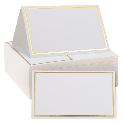 COLLBATH 150 Stück Tischkarten mit Goldenem Rand Blanko Platzkarten zum Selbstbeschriften Gefaltete Zeltkarten für Hochzeiten Partys Bankette Vielseitige Namenskarten für Festliche von COLLBATH