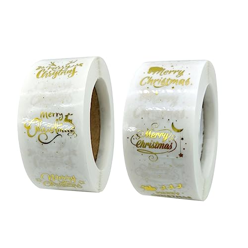COLLBATH 2 Rollen Weihnachtsaufkleber mit Goldfolien für Geschenkverpackungen Selbstklebende Etiketten für Geschenktüten und Dekoration Transparent von COLLBATH