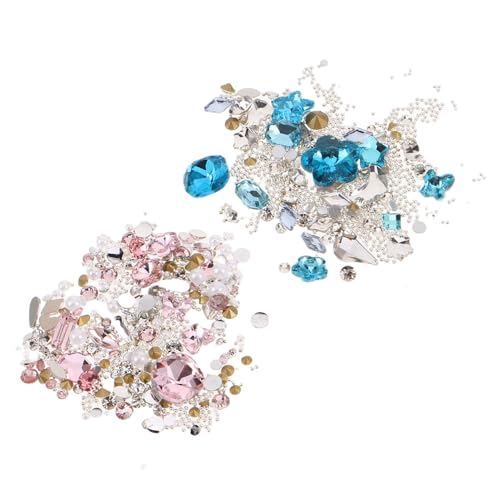 COLLBATH 2 Sätze Flatback Resin Rhinestones Nail Art Charms Glitter Nail Gems DIY Maniküre Dekorationen mit Schmetterling Herz Rechteck Designs für Frauen Mädchen von COLLBATH