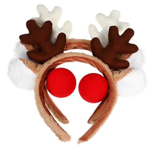 COLLBATH 2 Sätze Weihnachts Haarreif mit Rentier Geweih und Roter Nase Leichtes Stirnband für Erwachsene Festliches Kostüm Accessoire für Weihnachtsfeier Büro Schule und Familienparty von COLLBATH