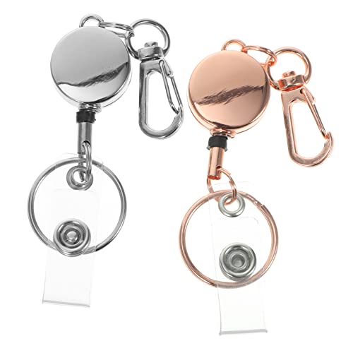COLLBATH 2 Stück Metall Schlüsselanhänger Einziehbarer Ausweishalter mit Clip Flexibler Badge Holder für Schlüssel und Id Karten Silber und Roségold von COLLBATH