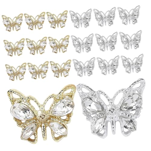 COLLBATH 20 Stück Teiliges Nagel Schmetterling Nail Art Dekorationen aus Langlebiger Glitzernde Strasssteine in Gold und Silber Vielseitig für Nägel DIY Schmuck und Accessoires von COLLBATH