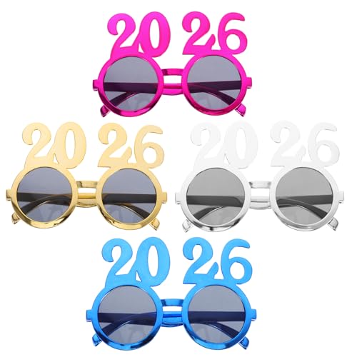 COLLBATH 4 Stück Frohes Neues Jahr Brillen 2026 Silvester Party Brille Lustige Sonnenbrille Brillen für Kinder Erwachsene Foto Requisiten Party Dekorationen COLLBATH 4 Stück Frohes Neues Jahr Brillen 2026 Silvester Party Brille Lustige Sonnenbrille Brillen für Kinder Erwachsene Foto Requisiten Party Dekorationen von COLLBATH