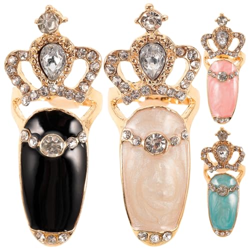 COLLBATH 4 Stück Teiliges Crown Nail Ring Damen Fingernagel Schmuck mit Funkelnden Strasssteinen Eleganter Alloy Ring für Nail Art und Tägliches Party Geeignet für DIY Nagel Zubehör von COLLBATH