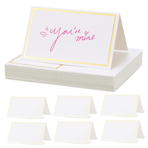 COLLBATH 40 Stück Teiliges Tischkarten mit Goldfolie Rand Blanko Namenskarten für Hochzeit Bankett Dinner Party Beschreibbare Platzkarten für Tischdekoration und Festliche Anlässe von COLLBATH