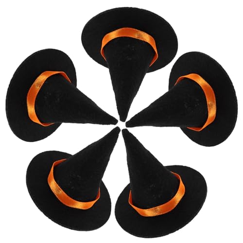 COLLBATH 5 Stück Hexenhut Miniatur Krempe Mini Hüte Aus Plüsch Breit Für Den Innenbereich Gerüscht Winzige Schlüsselpuppenhüte Übergroß Flauschig Halloween Hexen DIY Gothic von COLLBATH
