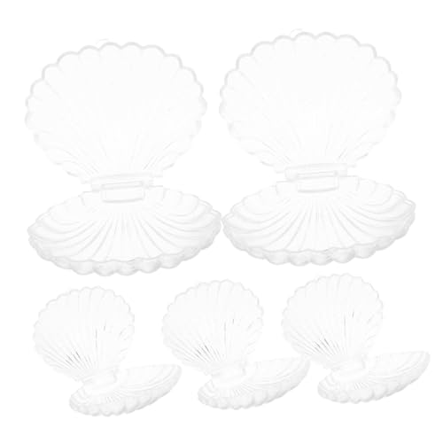 COLLBATH 5 Stück Transparente Muschel Aufbewahrungsboxen Praktische Plastik Süßigkeitenbehälter mit Glitzer für Schmuck und Kleine für Meerjungfrau Partys von COLLBATH