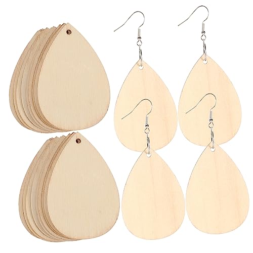 COLLBATH 50 Stück Teiliges Holz Ohrring Anhänger mit Bohrung Naturbelassen Glatt zum Bemalen und Basteln von Ohrhängern Halsketten Armbändern Schlüsselanhängern DIY Schmuckzubehör von COLLBATH
