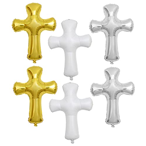 COLLBATH 6 Stück Taufballons Aluminium Gemeinschaft Hochzeit religiöse Ballons erste Weiß luftballons balloons wasserballons ballons für helium ballonie festlicher Ballon Kreuzdesign-Ballon von COLLBATH
