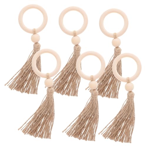 COLLBATH 6 Stück Teiliges Serviettenringe aus Holzperlen mit Quasten Rustikaler Stil Vielseitiger Serviettenhalter für Hochzeiten Partys Halloween und Festliche Tischdekoration von COLLBATH