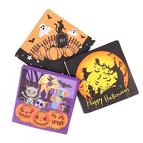 COLLBATH 60Stücke Teiliges Halloween Partyset Einweg Papierservietten mit Gespenstischem Design für Geburtstagsfeiern und Halloween Dekoration und Sicher von COLLBATH