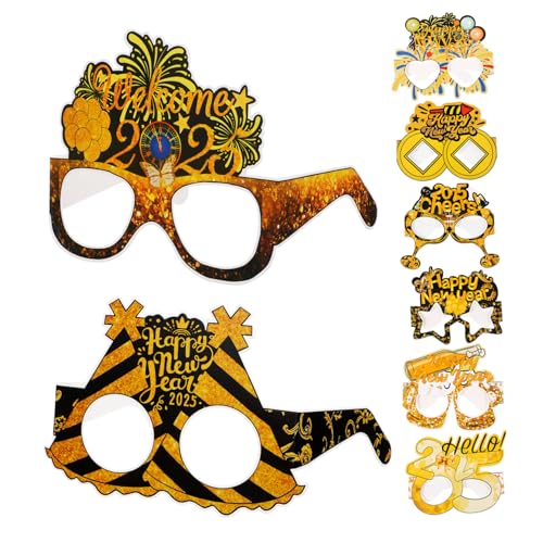 COLLBATH 8 Stück Neujahrsbrillen Papierbrillen Bunte Partyfotorequisiten Langlebig Komfortabel für Silvester Abschlussfeier Hochzeit und Festlichkeiten von COLLBATH