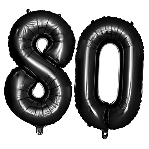 COLLBATH 80Nummer Schwarze Zahlenballons Jubiläumsballons aus Folie Pack für Geburtstags und Jubiläumsfeiern Selbstschließend und Wiederverwendbar von COLLBATH