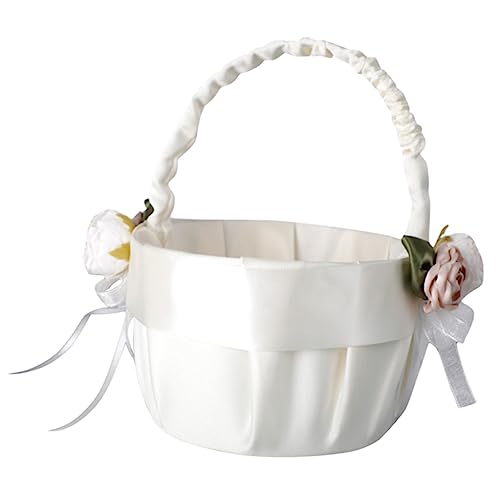 COLLBATH Blumenmädchen Korb Kissen Set Vintage Korb Satin und Spitze Hochzeitsdekor für Blütenblätter von COLLBATH
