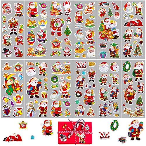 12 Blätter 3D Sticker für Kinder Aufkleber Weihnachten Weihnachtssticker Weihnachtsaufkleber Sticker Belohnungssticker für Junge Mädchen Party Mitgebsel (Weihnachten) von COLOFALLA
