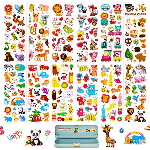12 Blätter 3D Sticker für Kinder Geschwollen Aufkleber Belohnungssticker Niedliche Verschiedene Mustern für Junge Mädchen Kindergeburtstag Themenparty Party Mitgebsel (Tiere) von COLOFALLA
