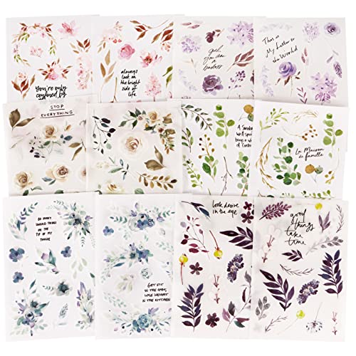 COLOFALLA 12 Blatt Rub On Sticker Blumen Transferaufkleber Scrapbook Sticker Aufkleber Vintage Pflanzen Zubehör für DIY Basteln Scrapbooking Album Tagebuch Journal Laptop Handy von COLOFALLA
