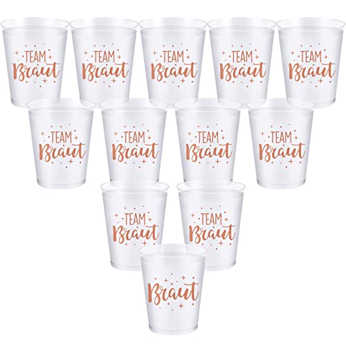 12 Stück Braut und Team Braut Becher JGA Frauen Cups Trinkbecher Tassen Team Bride mit Rosagold Folie JGA Accessoires Frauen Deko für Junggesellinnenabschied Bachelorette von COLOFALLA