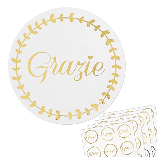 120 Stück Danke Aufkleber Etiketten Selbstklebend Grazie Sticker Rund Klebeetiketten Goldfolie für Hochzeit Taufe von COLOFALLA