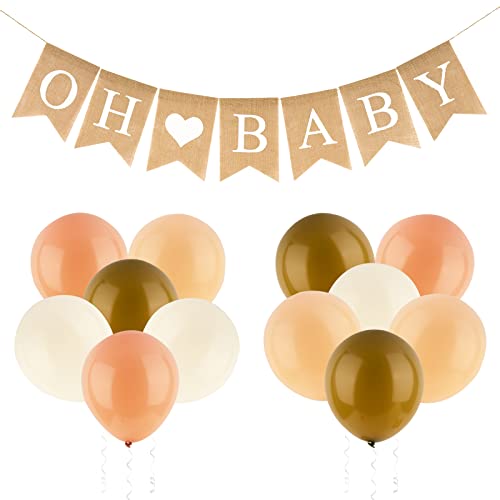 13 Pcs Babyparty Deko Oh Baby Girlande Welcome Baby Jute Banner 12 Zoll Luftballons Wimpelkette Neutral Deko Baby Party Dekoration Gender Reveal Babydusche Junge Mädchen (Beige) von COLOFALLA